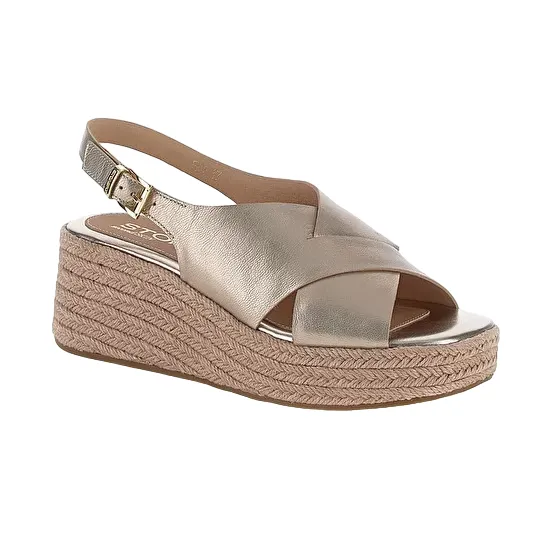 Stonefly sandalo in pelle laminata con zeppa da donna Ivory 4 220943-I89 tortora