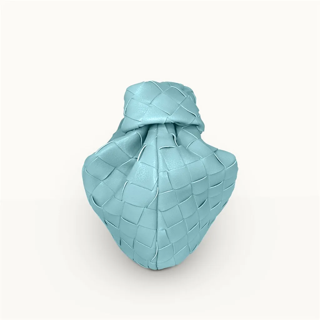 The Small Margaux Leather Weave Cloud Bag in pale blue