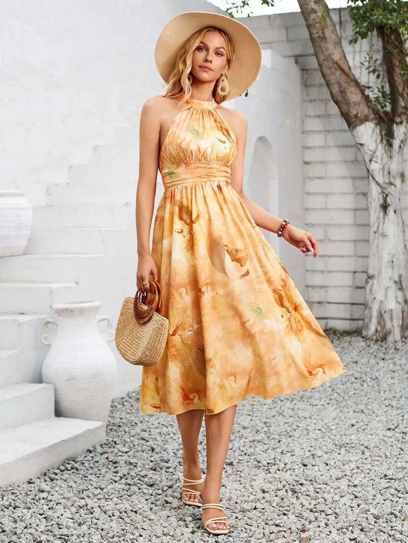 Tie neck halter dress