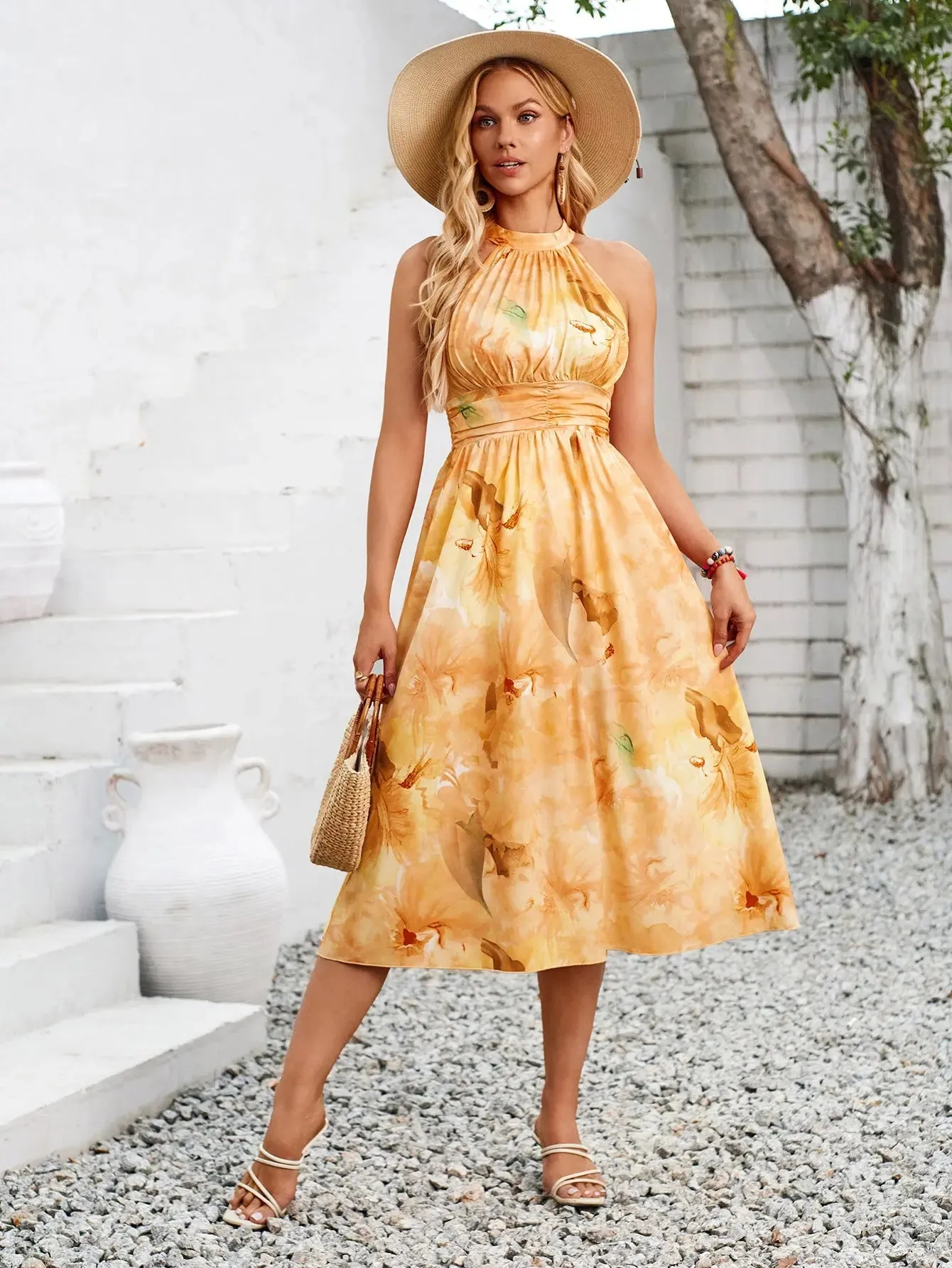 Tie neck halter dress