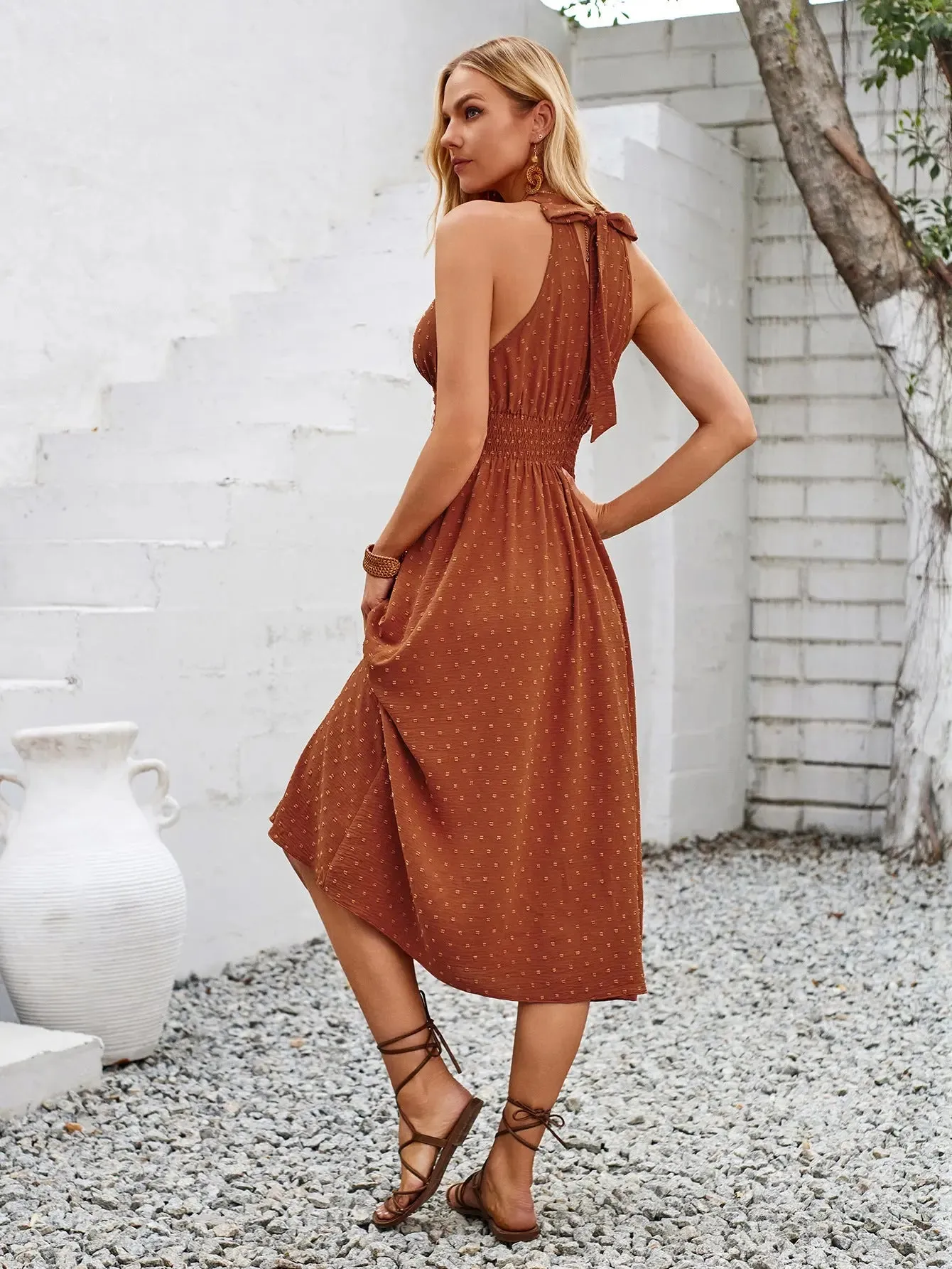 Tie neck halter dress