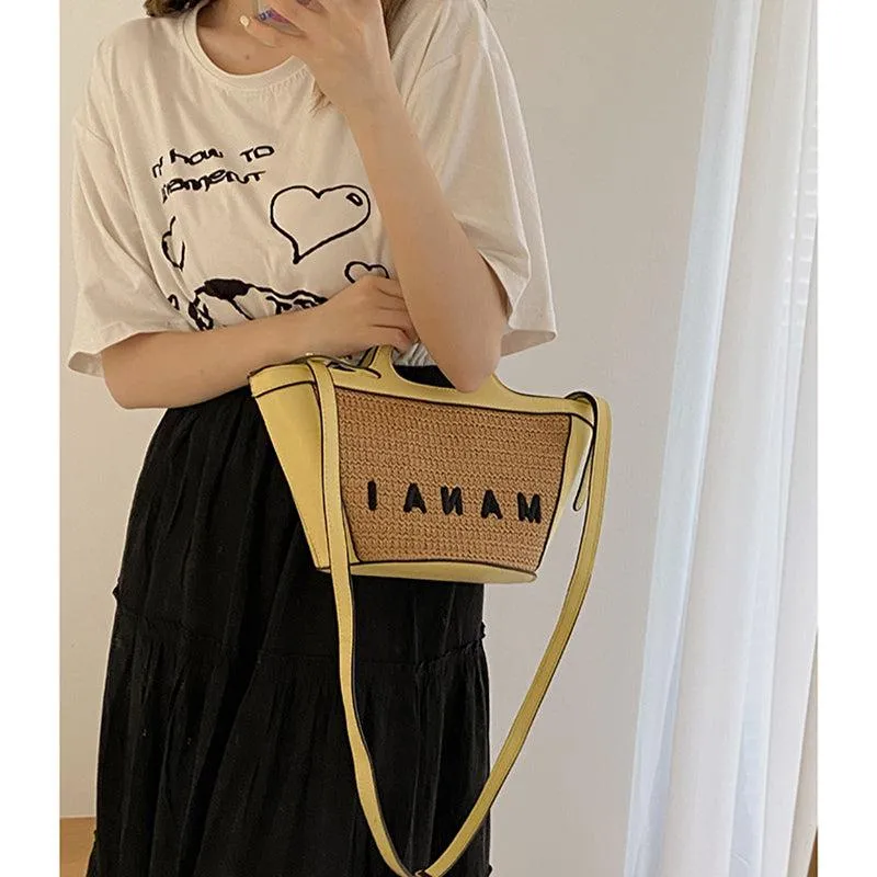 Top Handle Straw Crossbody Bag