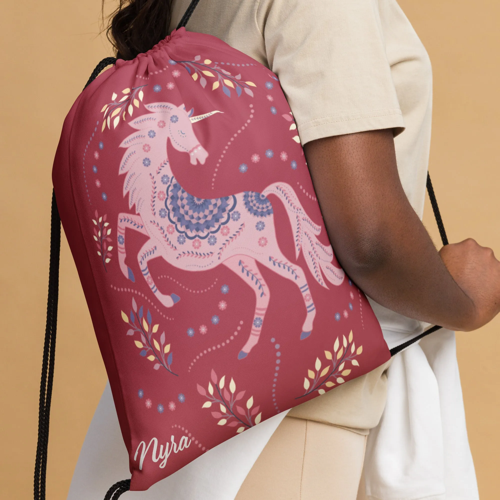 Unicorn Drawstring Bag - Red