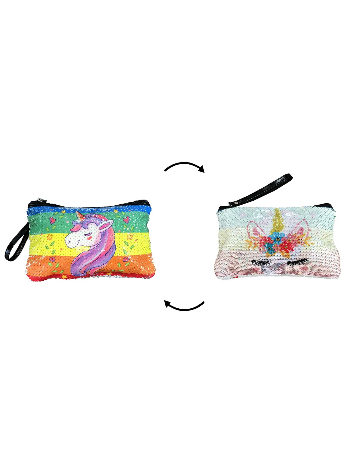Unicorn Gifts for Girls - Unicorn Drawstring Backpack/Makeup Bag/Bracelet/Necklace/Hair Ties/Keychain/Sticker (Sequin Head-Flower 3)
