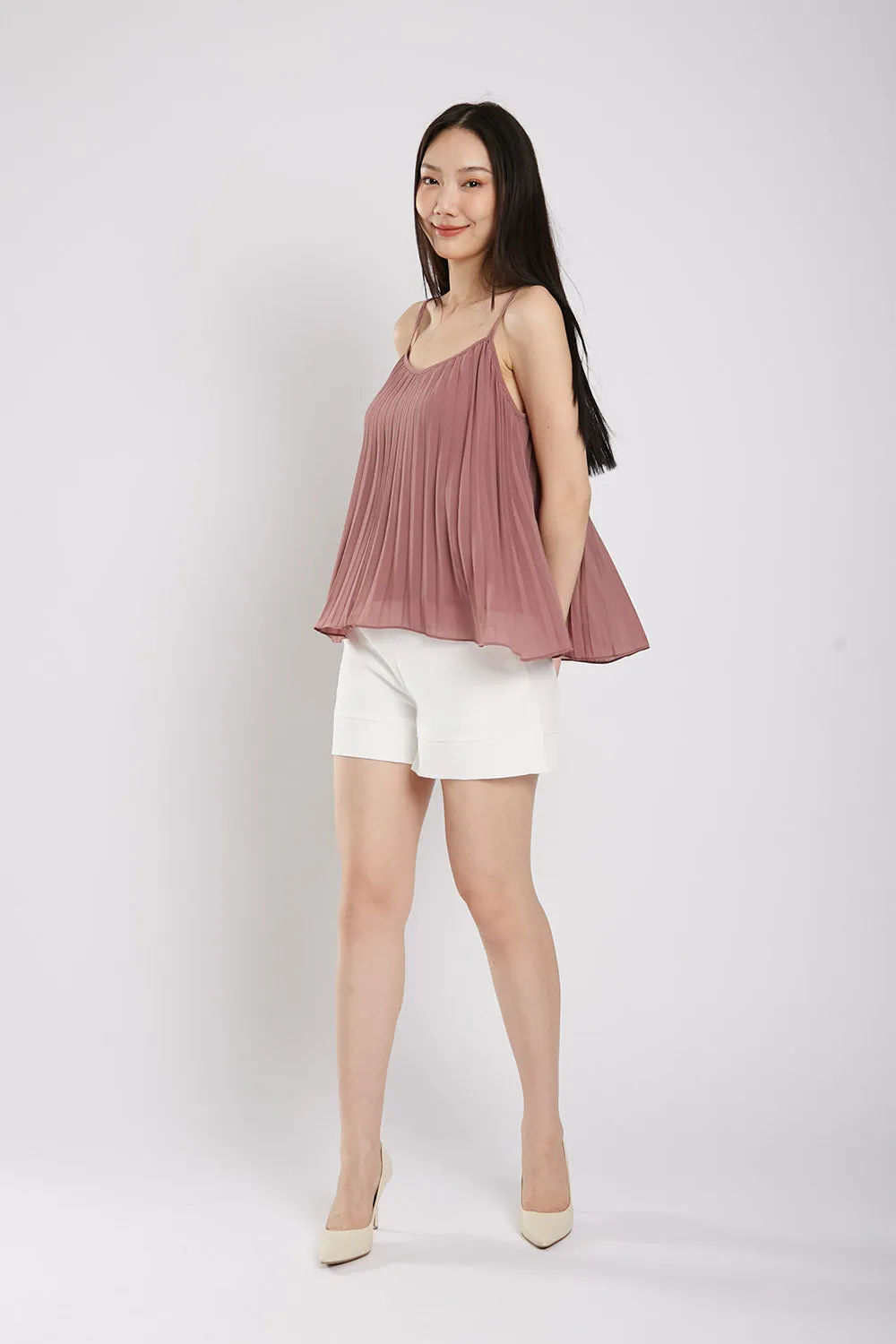 Valeria Pleat Top in Red Bean