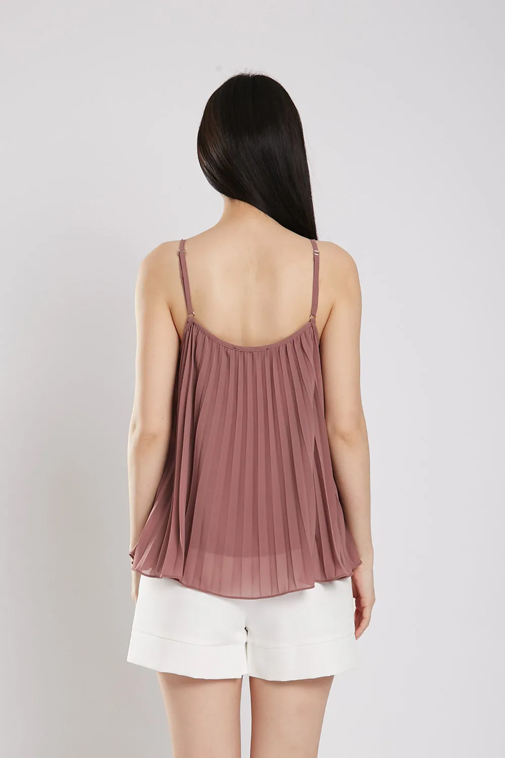 Valeria Pleat Top in Red Bean