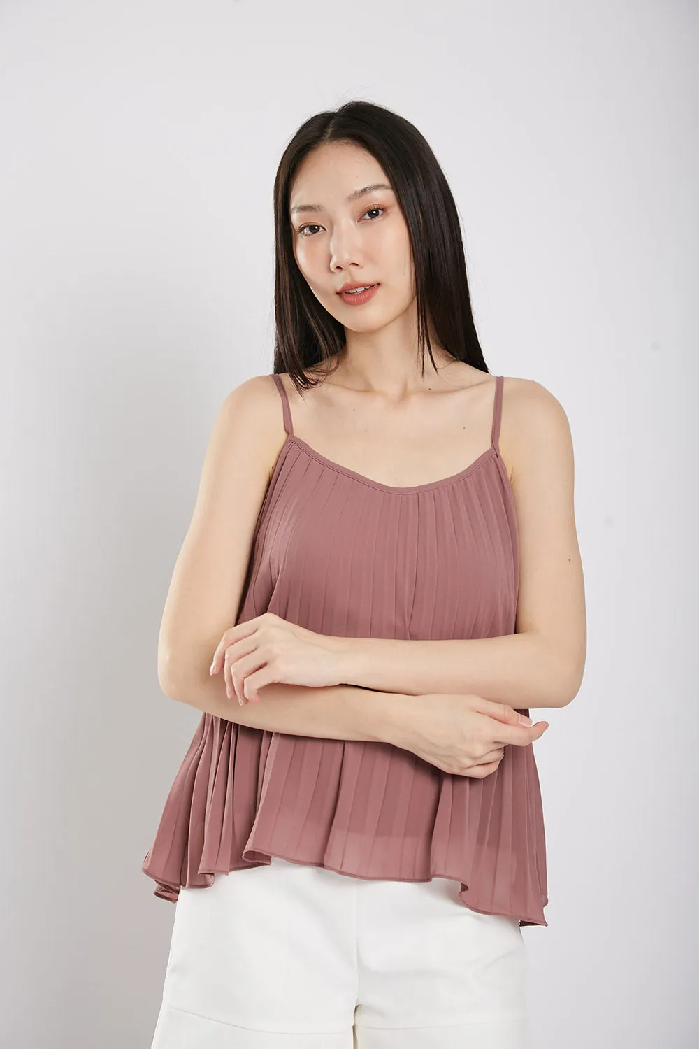 Valeria Pleat Top in Red Bean