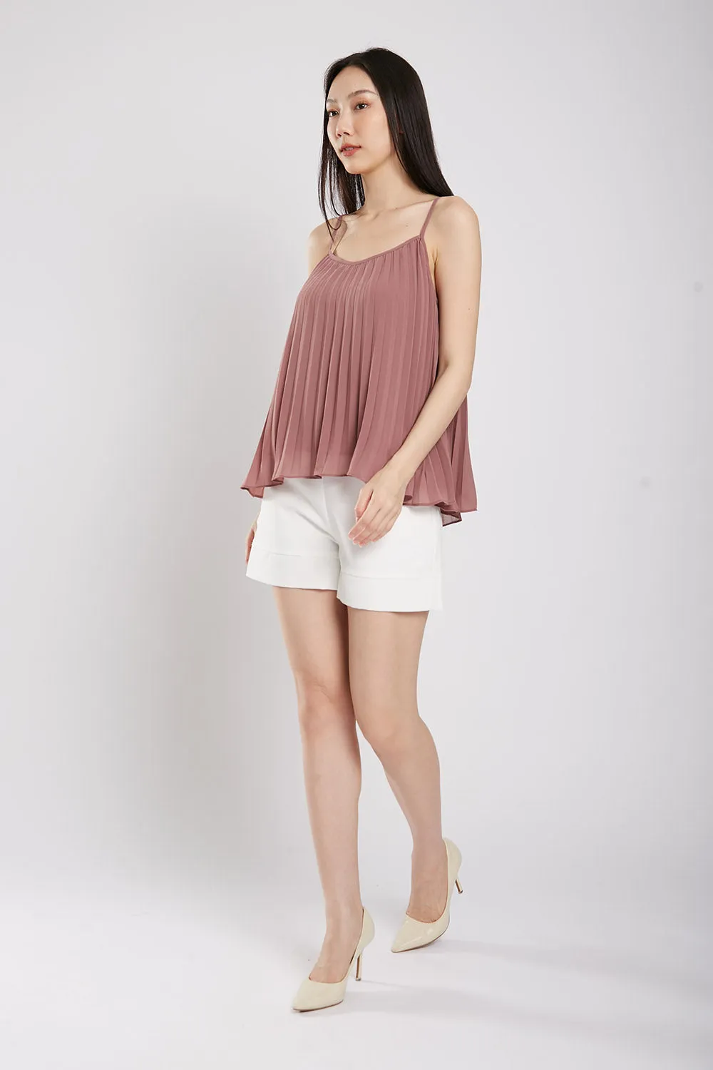 Valeria Pleat Top in Red Bean