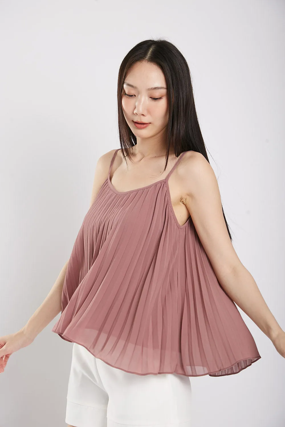 Valeria Pleat Top in Red Bean