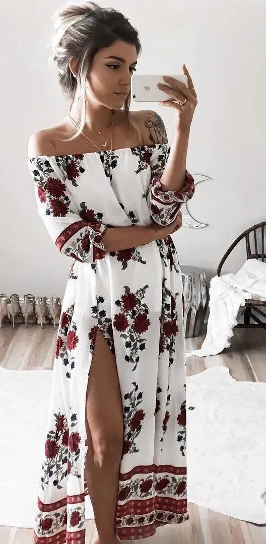 VenusFox Women Vintage Sex Boho Floral Dresses