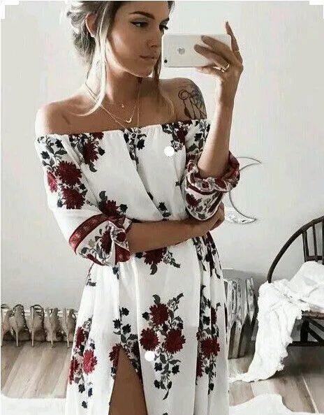 VenusFox Women Vintage Sex Boho Floral Dresses