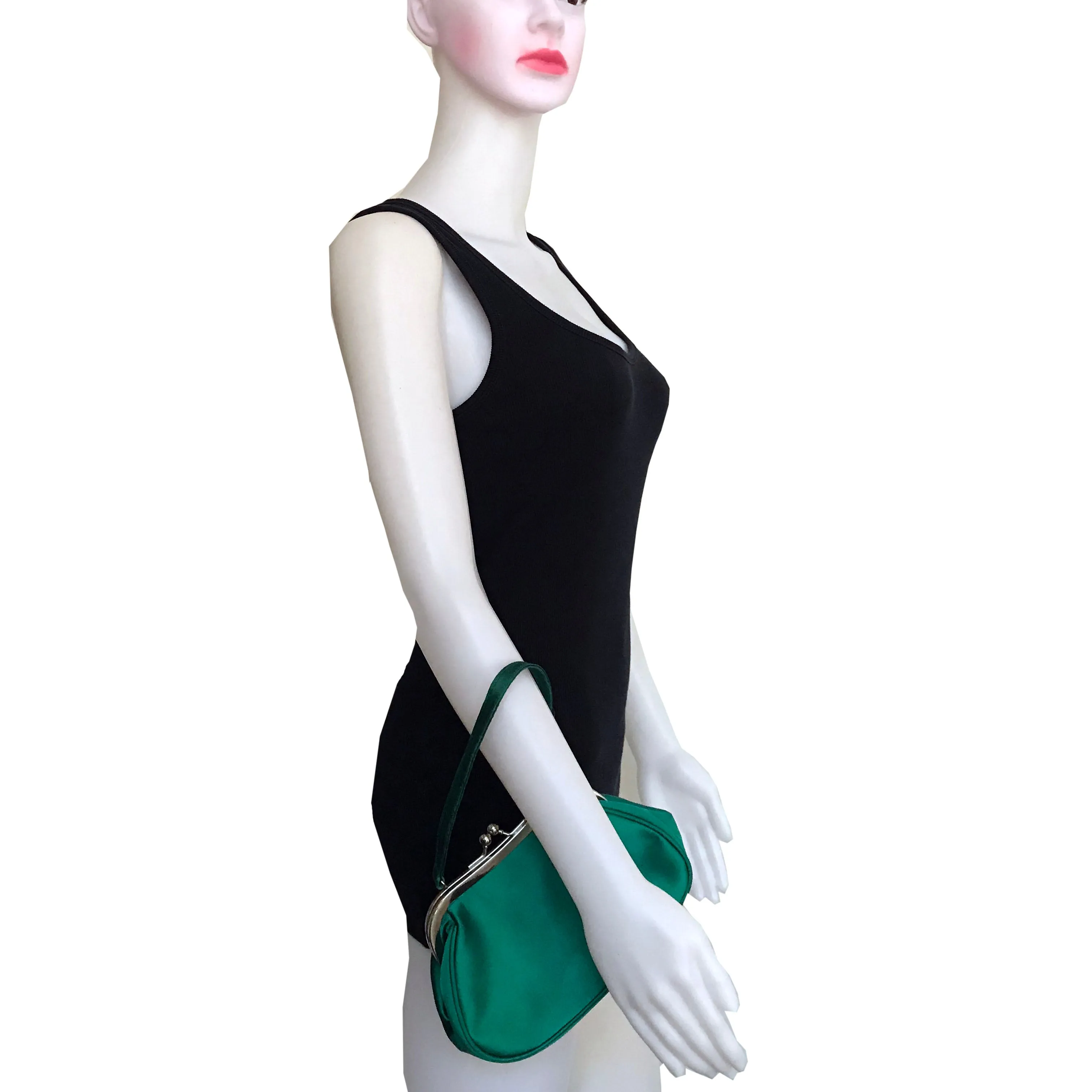 Vintage 1950s Emerald Green Satin Evening Bag