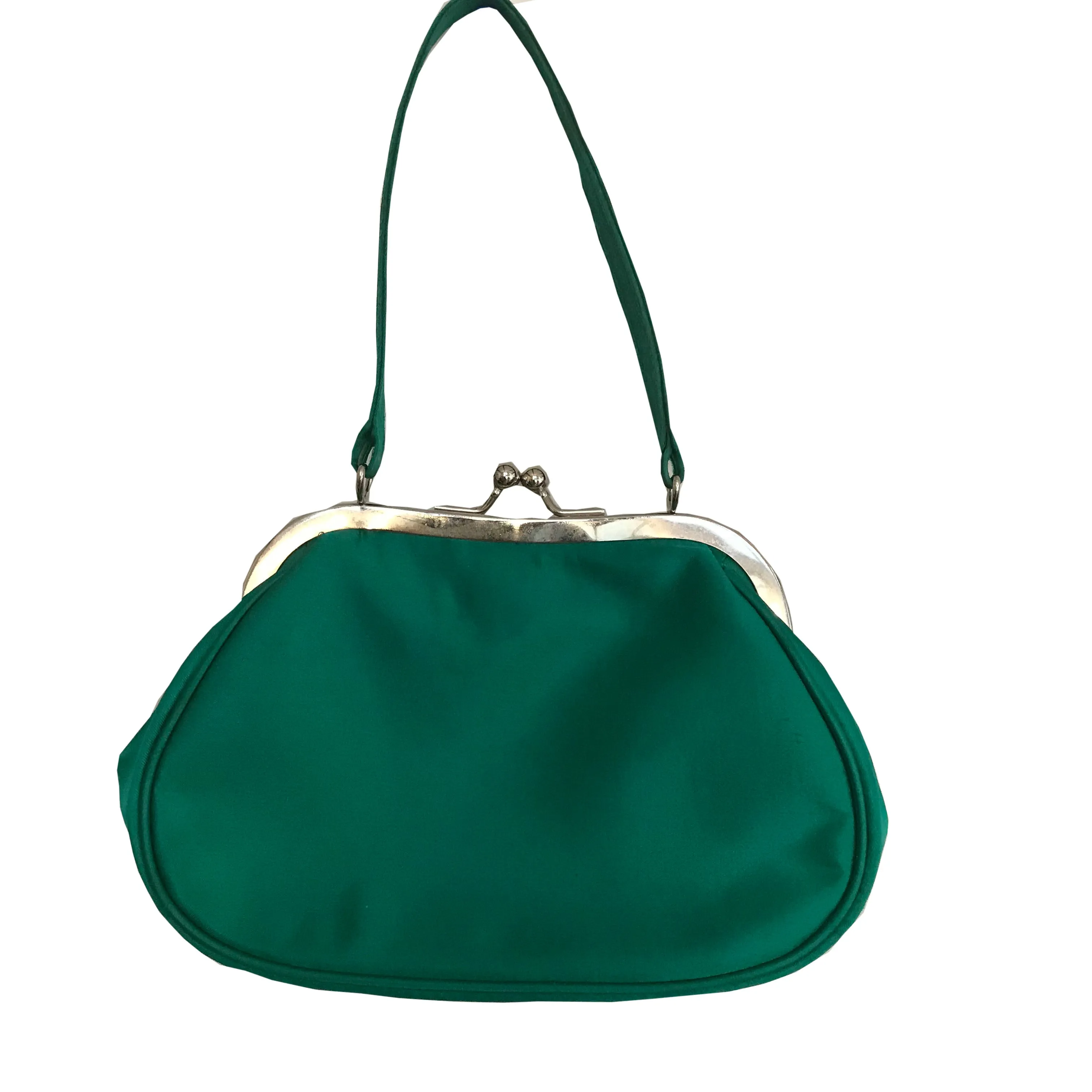 Vintage 1950s Emerald Green Satin Evening Bag