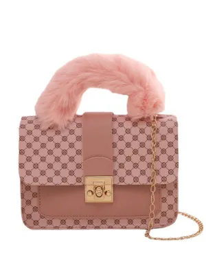 Vintage Faux Fur Handle Mini Crossbody Bag