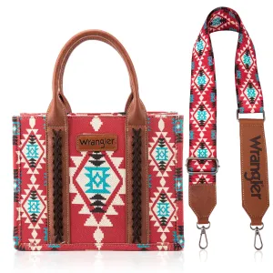 WG2203-8120S Wrangler Southwestern Print Small Canvas Tote/Crossbody -Burgundy