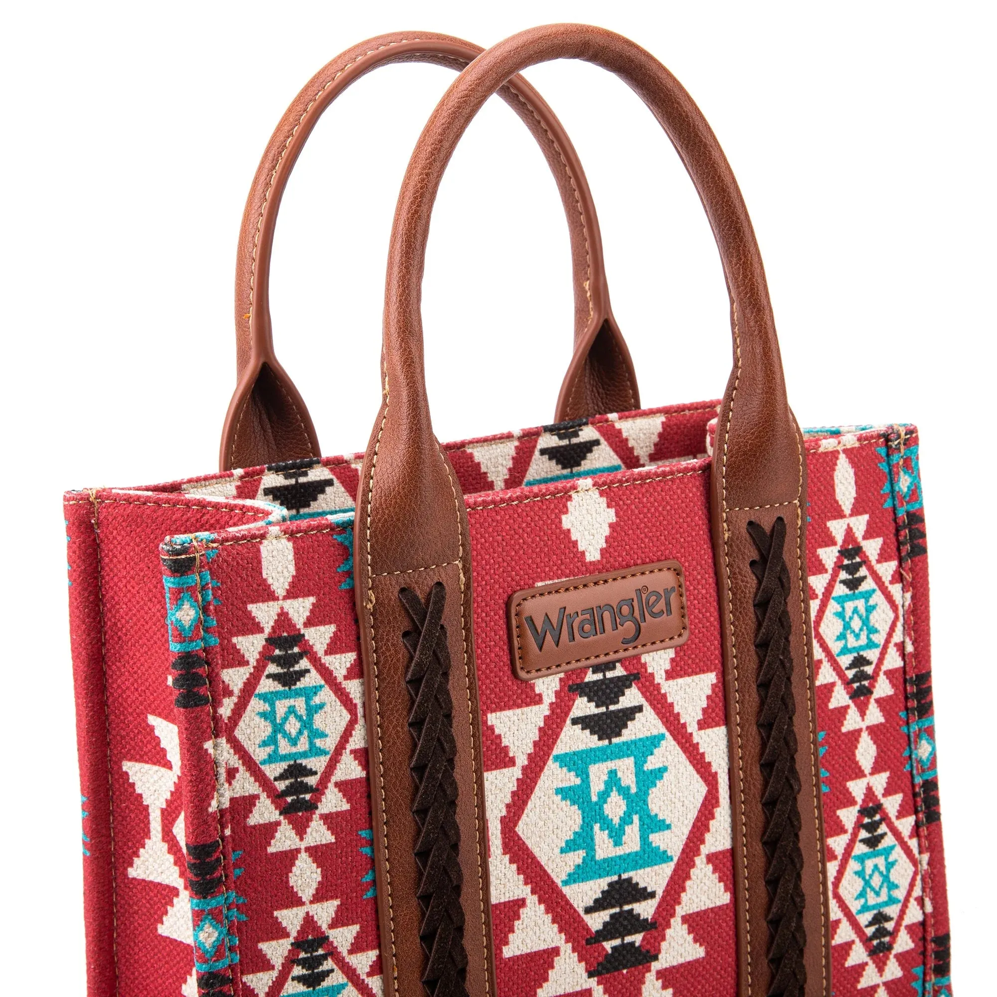 WG2203-8120S Wrangler Southwestern Print Small Canvas Tote/Crossbody -Burgundy