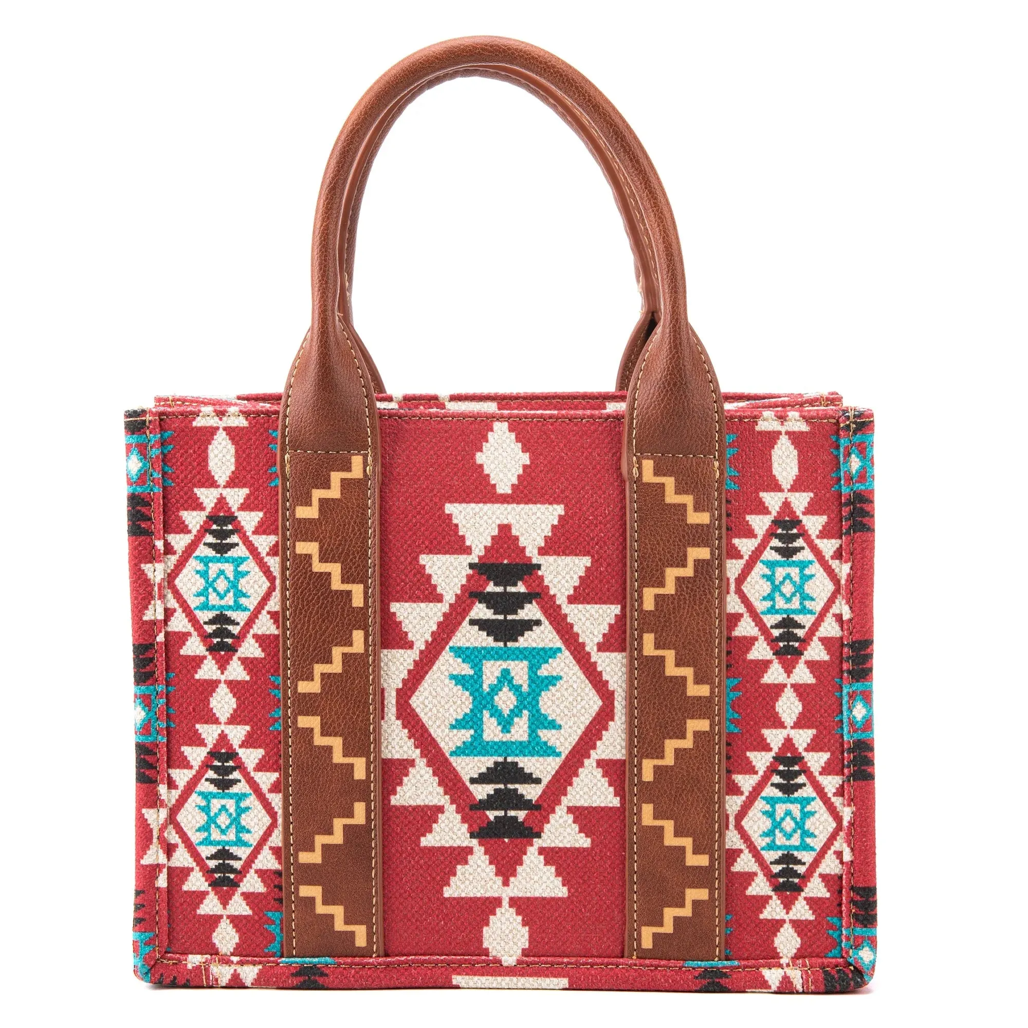 WG2203-8120S Wrangler Southwestern Print Small Canvas Tote/Crossbody -Burgundy