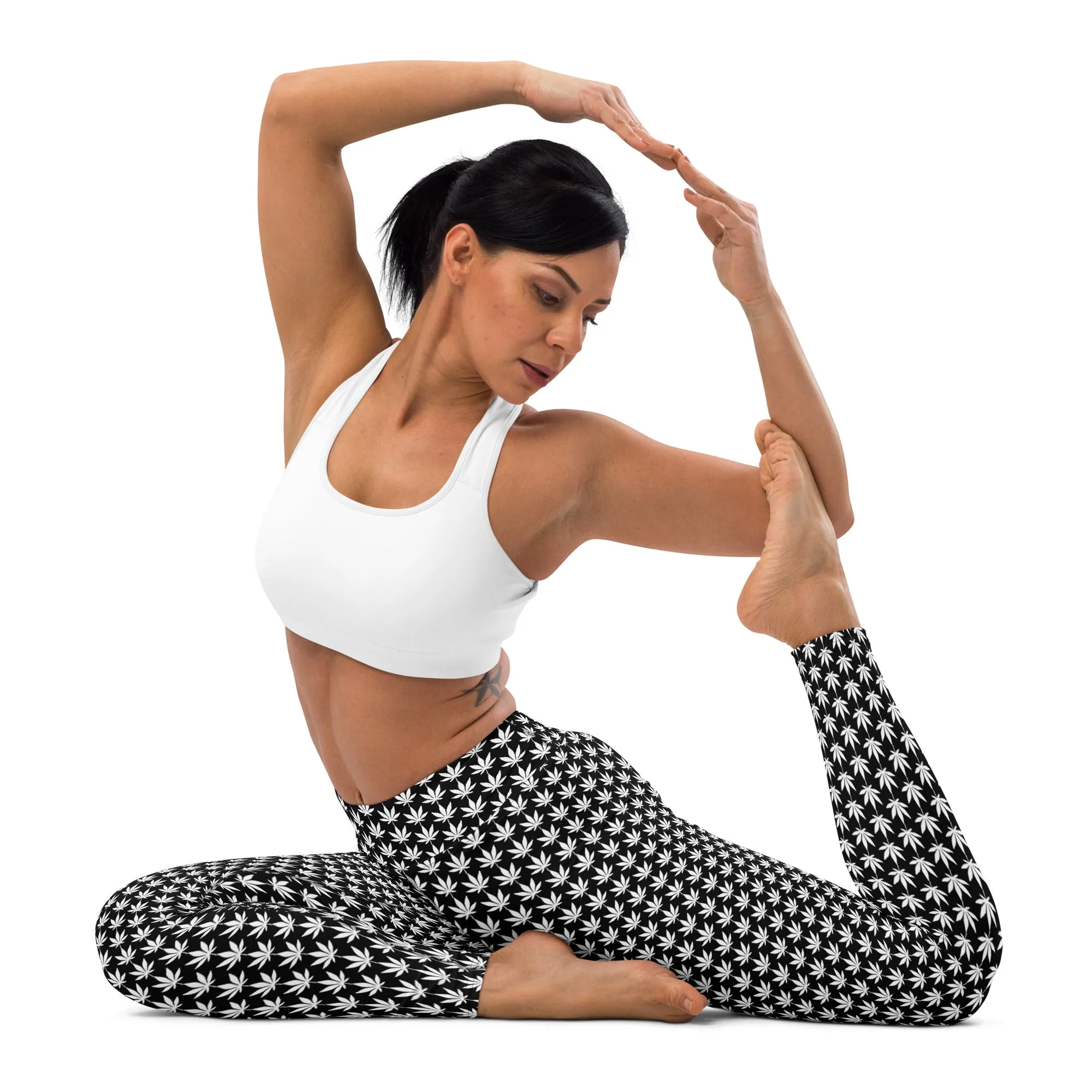 White And Black Cannabis Yoga Leggings