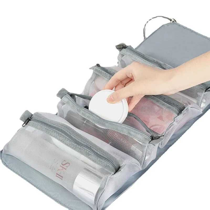 Women 4 In 1 Large Capacity Foldable Detachable Leather Waterproof  Storage Wash Bag