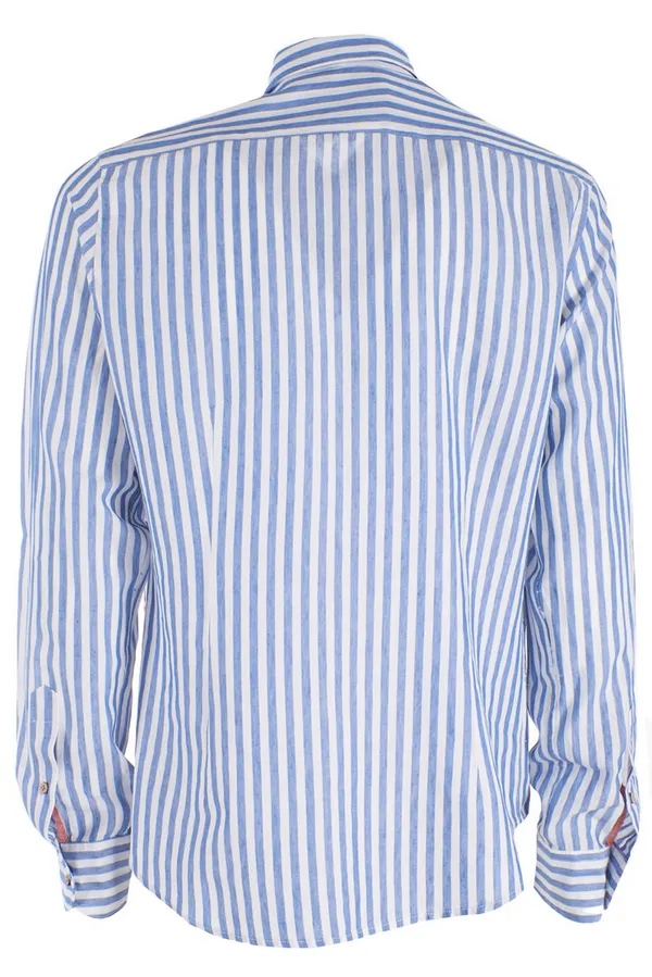 Yes Zee Camicia da uomo a righe manica lunga misto lino C505-UD00-2713 bianco-blu