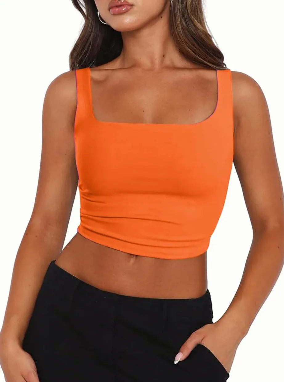 Zeagoo Square Neck Sleeveless Crop Tops