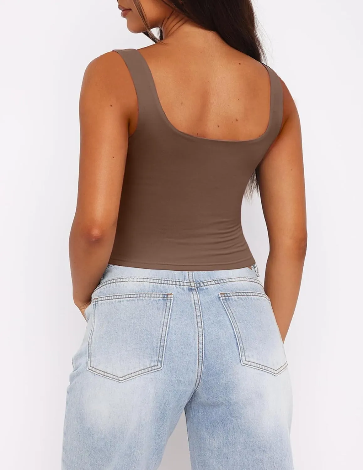 Zeagoo Square Neck Sleeveless Crop Tops