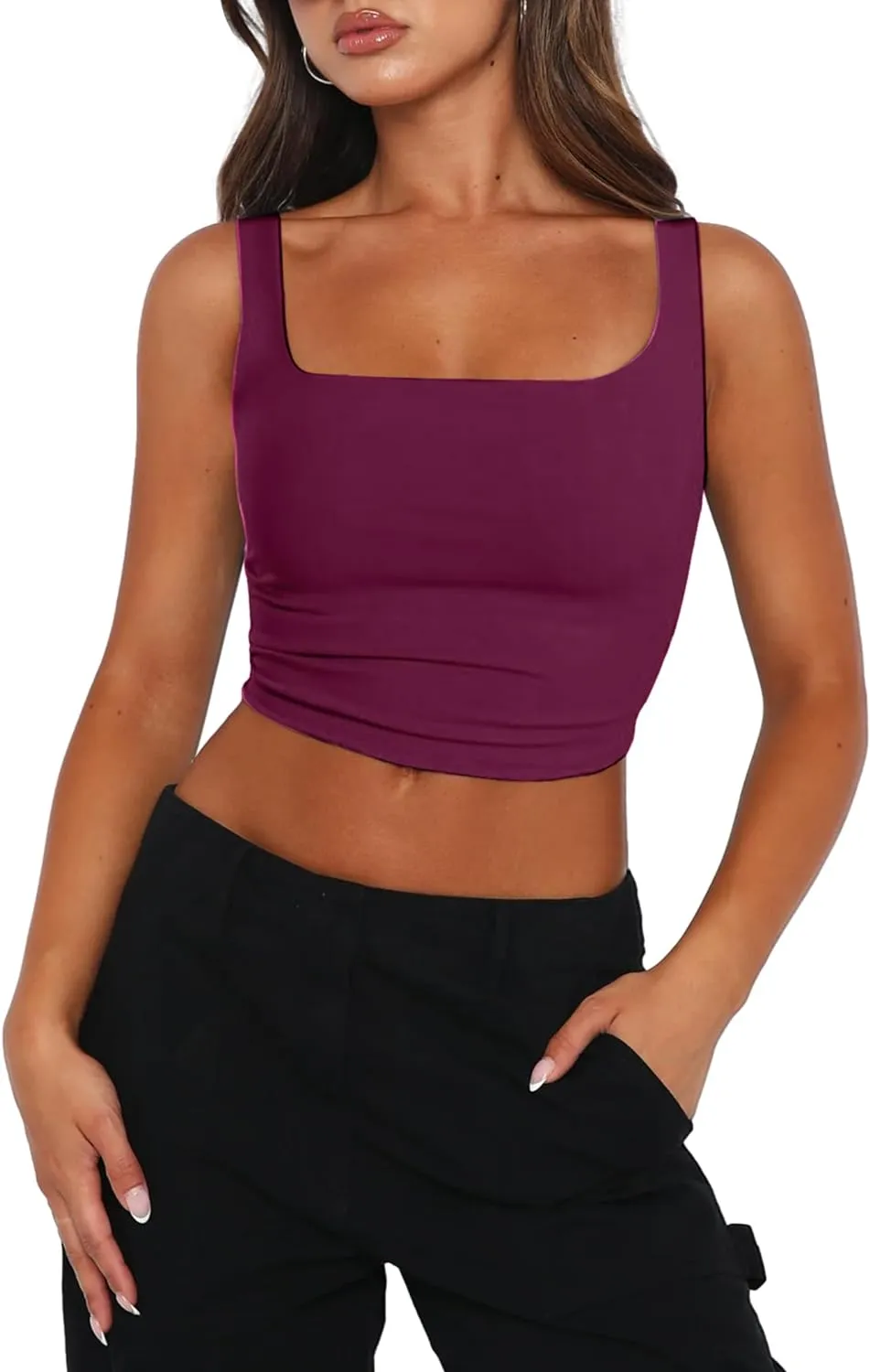 Zeagoo Square Neck Sleeveless Crop Tops