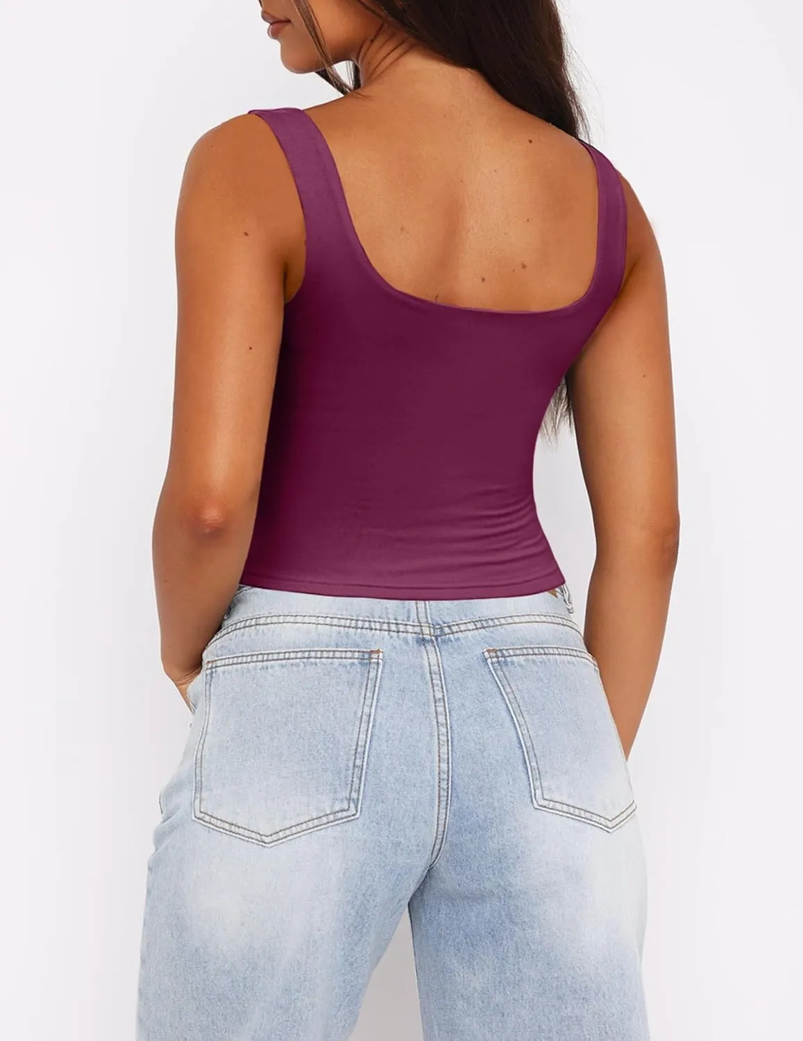 Zeagoo Square Neck Sleeveless Crop Tops