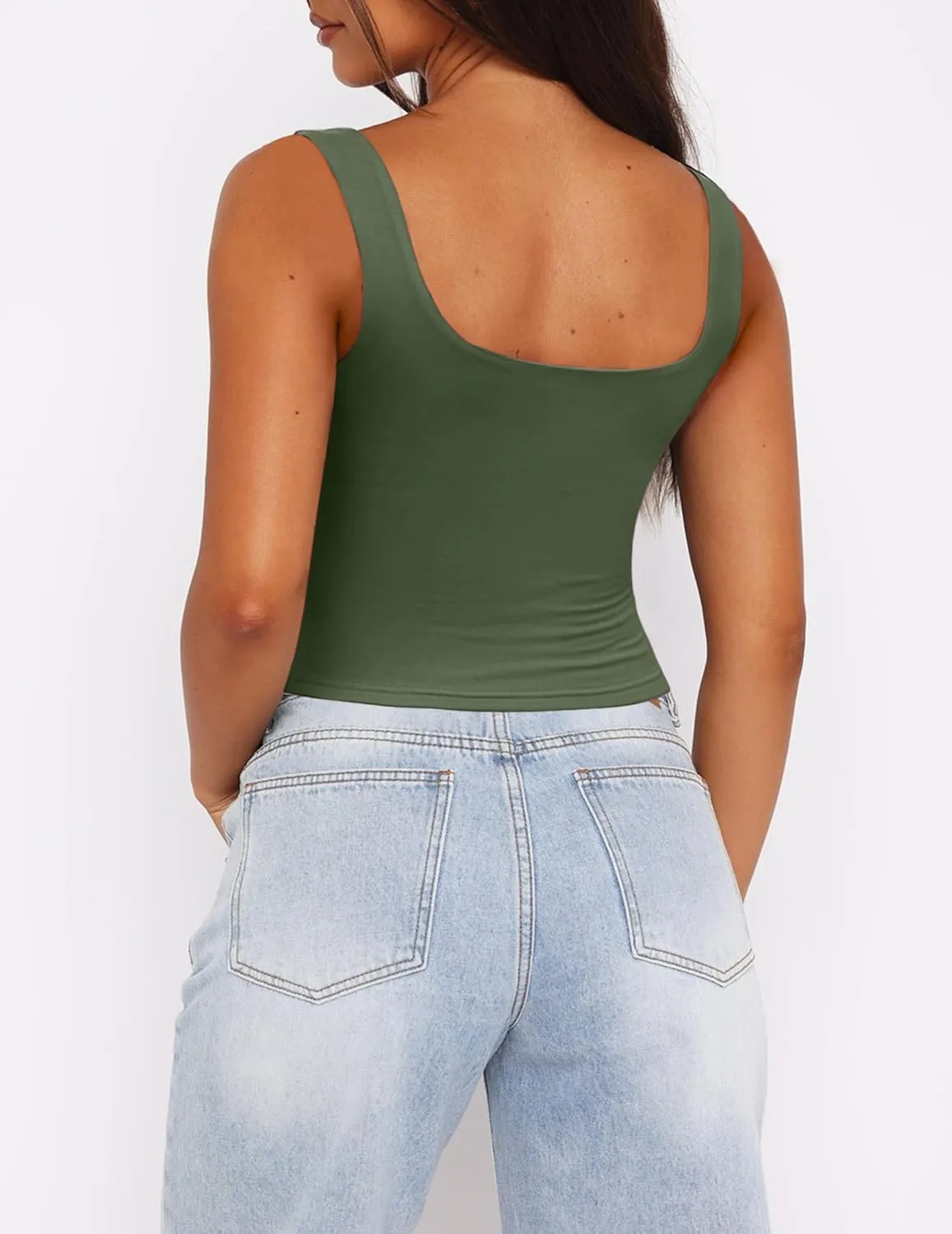 Zeagoo Square Neck Sleeveless Crop Tops