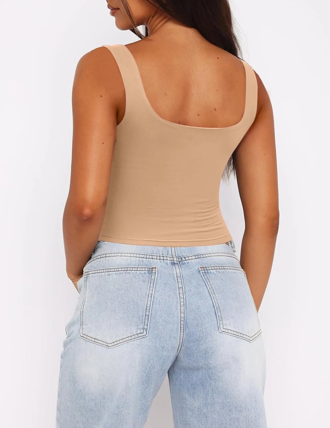 Zeagoo Square Neck Sleeveless Crop Tops