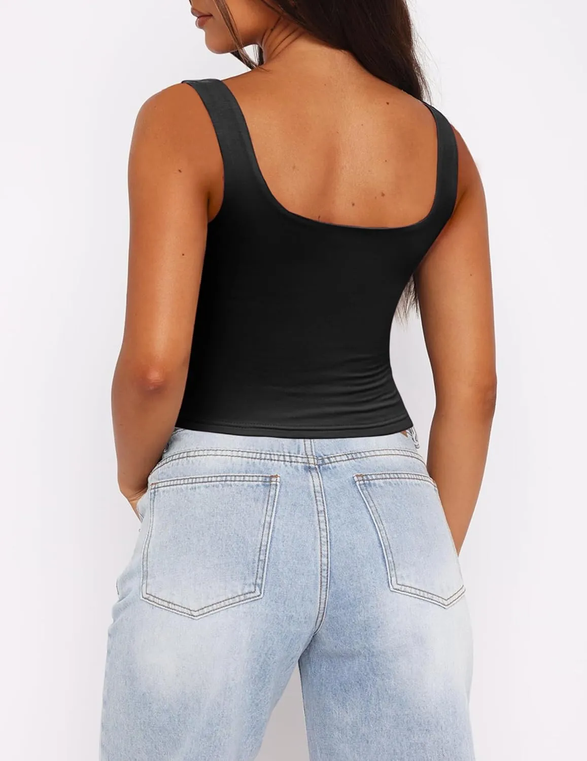 Zeagoo Square Neck Sleeveless Crop Tops