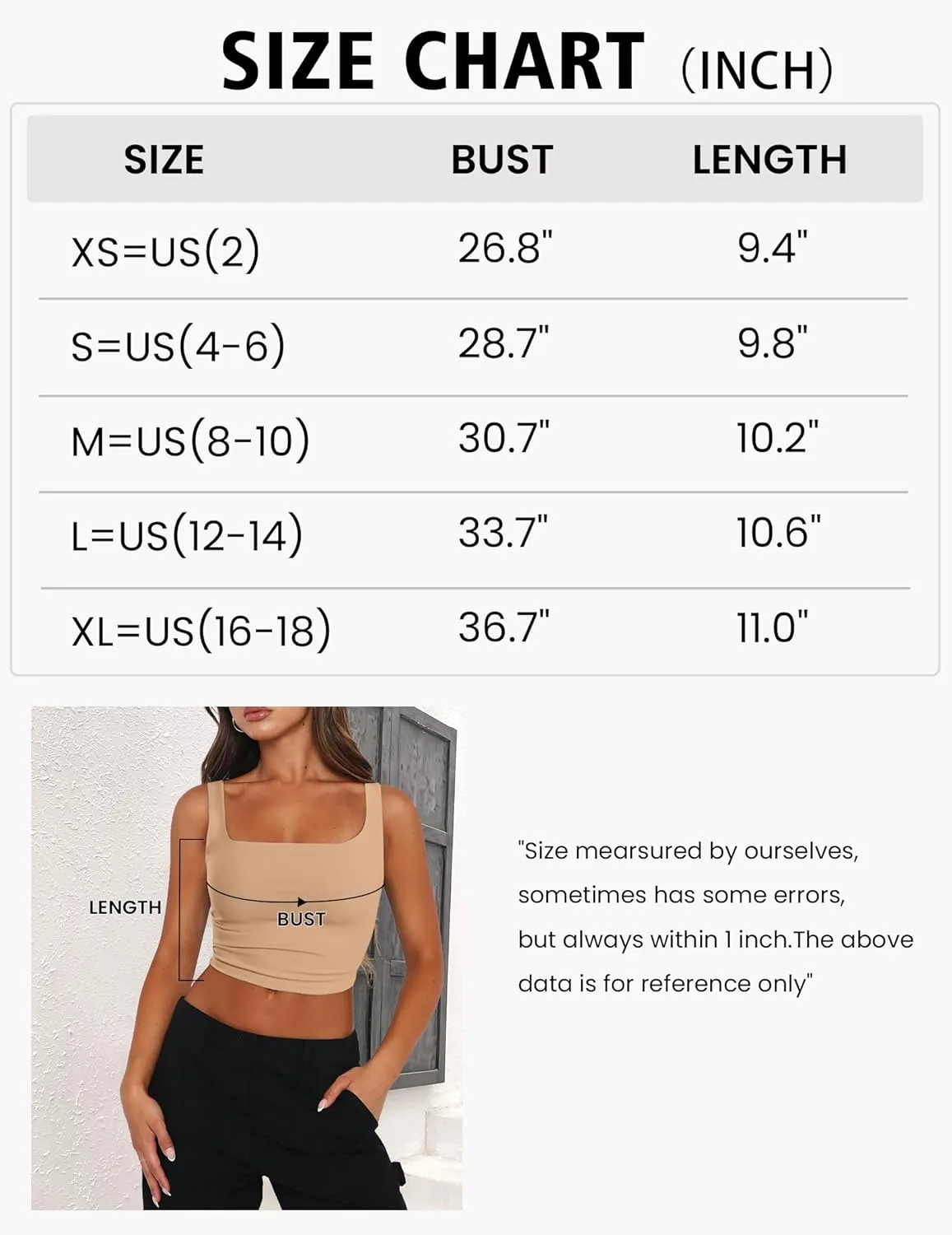 Zeagoo Square Neck Sleeveless Crop Tops