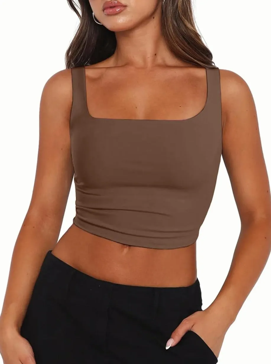 Zeagoo Square Neck Sleeveless Crop Tops