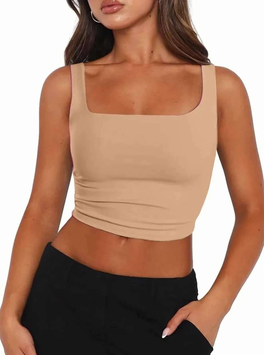 Zeagoo Square Neck Sleeveless Crop Tops