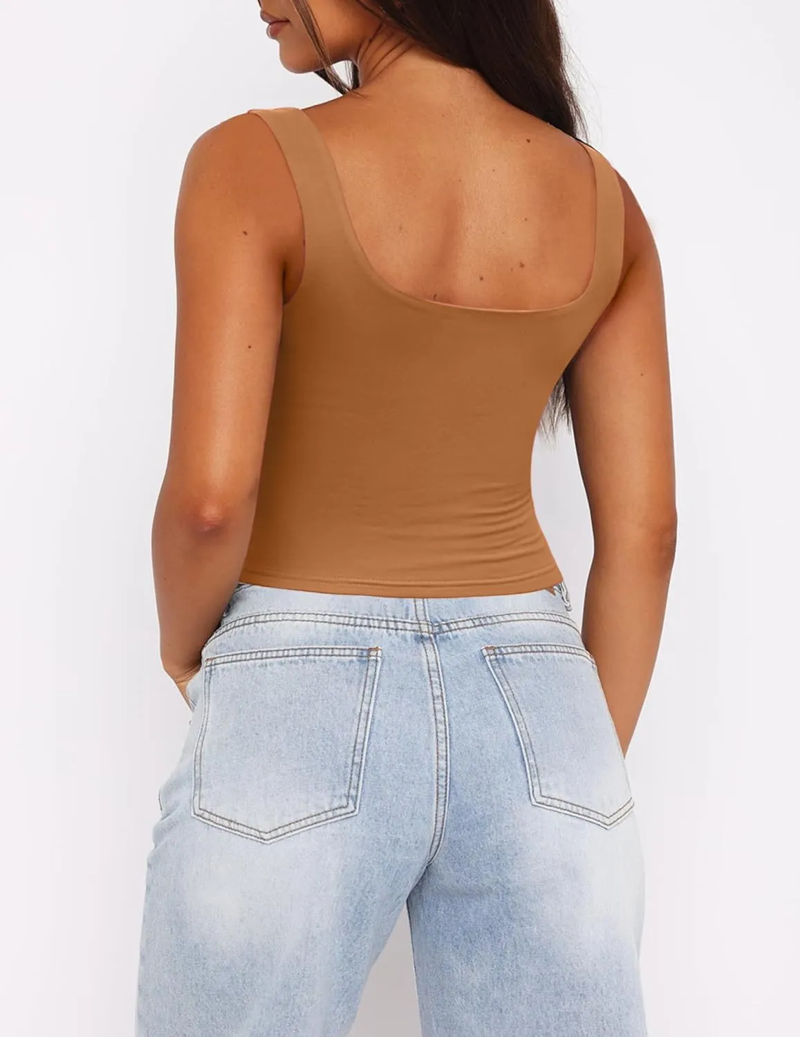 Zeagoo Square Neck Sleeveless Crop Tops