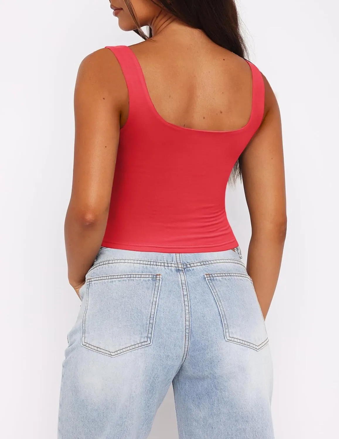 Zeagoo Square Neck Sleeveless Crop Tops