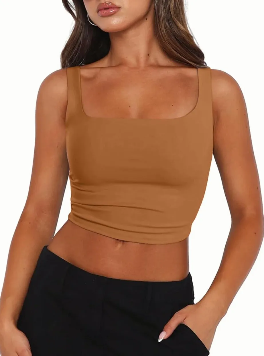 Zeagoo Square Neck Sleeveless Crop Tops