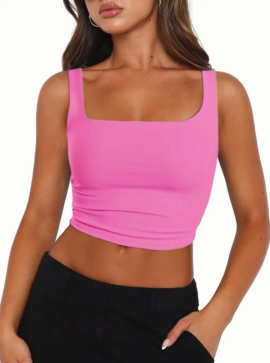 Zeagoo Square Neck Sleeveless Crop Tops