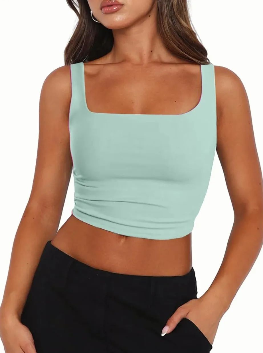 Zeagoo Square Neck Sleeveless Crop Tops