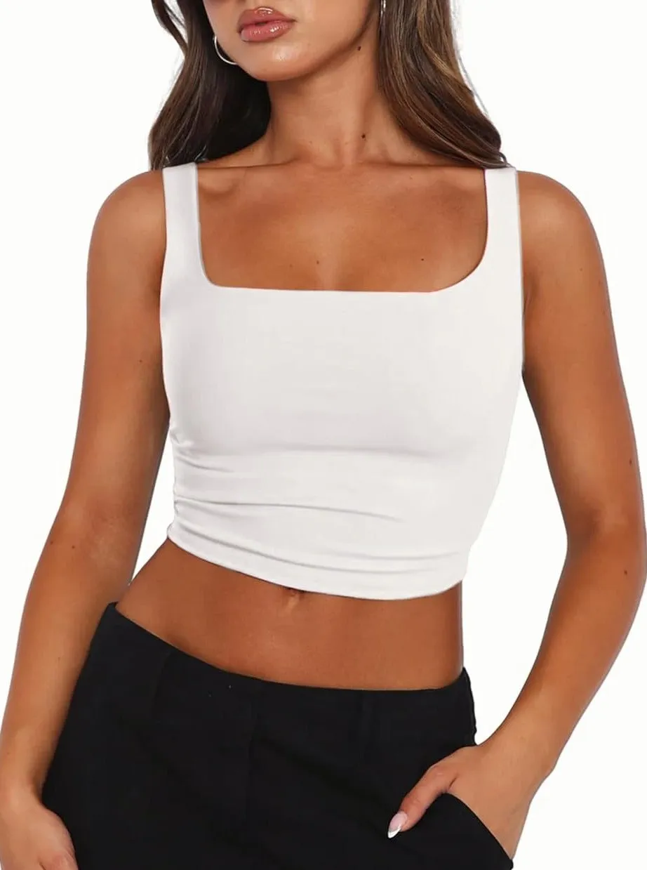 Zeagoo Square Neck Sleeveless Crop Tops