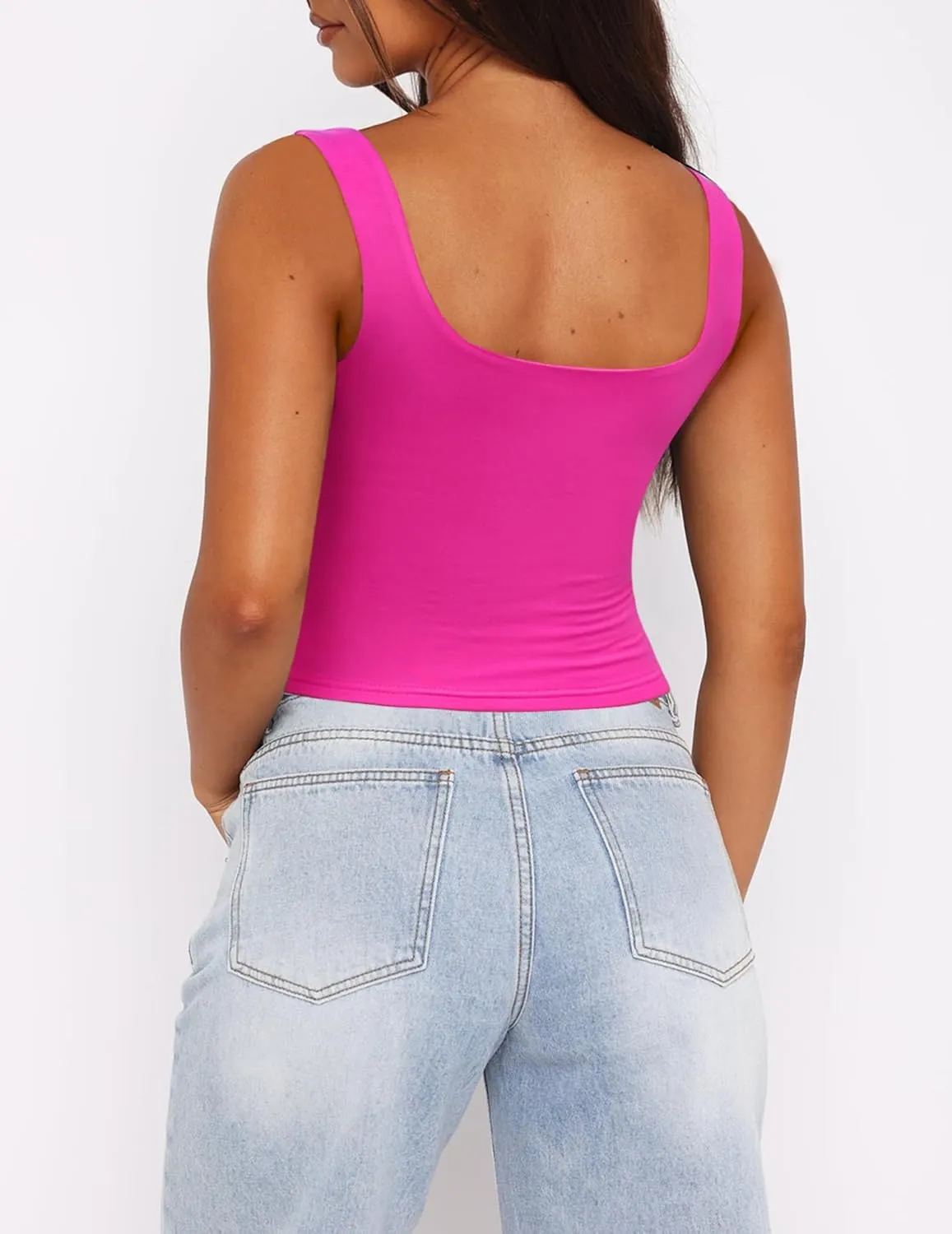 Zeagoo Square Neck Sleeveless Crop Tops