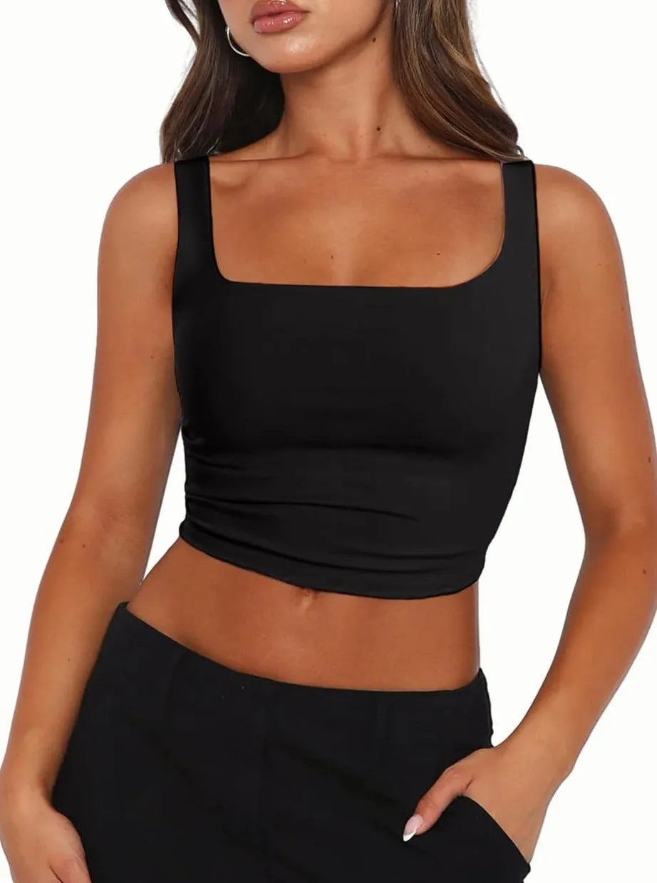 Zeagoo Square Neck Sleeveless Crop Tops