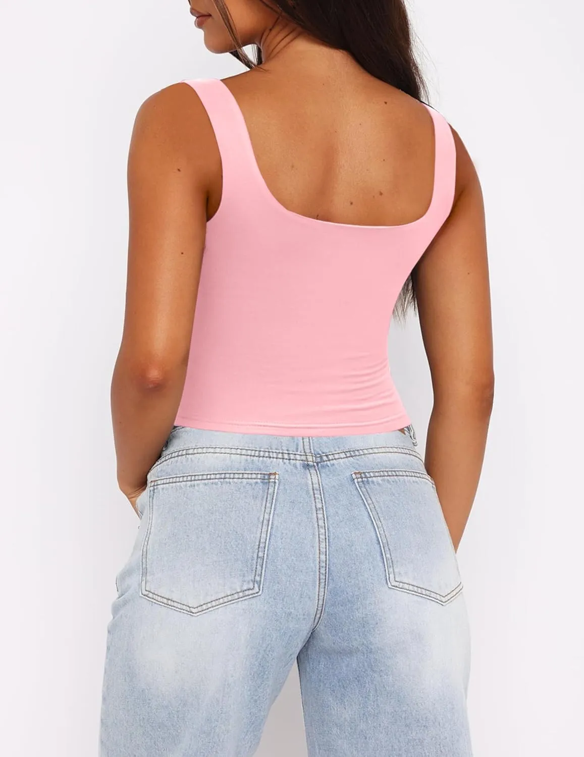 Zeagoo Square Neck Sleeveless Crop Tops