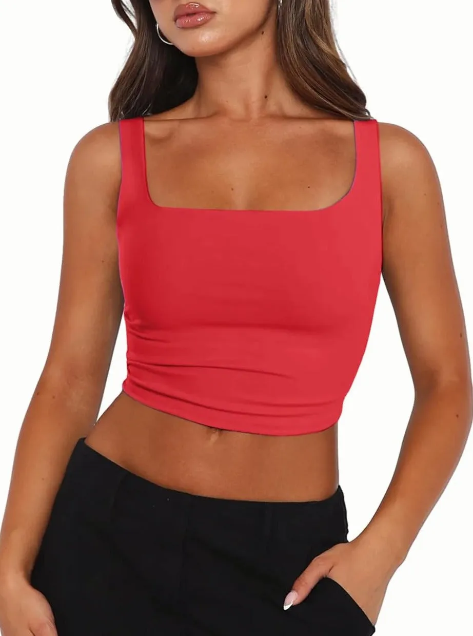 Zeagoo Square Neck Sleeveless Crop Tops